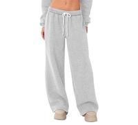 Pantaloni della tuta larghi da donna, a vita bassa, oversize a gamba dritta, foderati in pile, con tasche, grigio, M