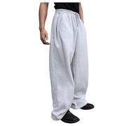 Pantaloni della tuta larghi da uomo, atletici, a gamba larga, vestibilità ampia, con coulisse, elastico in vita, fondo aperto, casual, con tasche, per sport e uso quotidiano, Grigio nebbia, XL