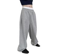 Pantaloni della tuta larghi da uomo, atletici, a gamba larga, vestibilità ampia, con coulisse, elastico in vita, fondo aperto, casual, con tasche, per sport e uso quotidiano, Grigio chiaro, XL