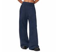 Pantaloni della tuta lunghi da ragazza, tinta unita, larghi, dritti, per adolescenti, bambini, elastici, a vita alta, gamba larga, oversize, con tasche, Blu scuro, 12-13 anni