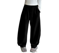 Pantaloni della tuta morbidi larghi per giovani con coulisse gamba larga pantaloni da jogging per bambini ragazzi ragazze tinta unita tasche dritte oversize pantaloni della tuta preppy fondo, Nero