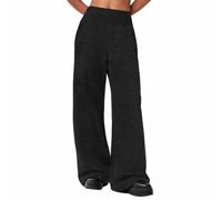 Pantaloni della tuta oversize per ragazze gamba larga elastico dritto pantaloni larghi scuola allenamento atletico pantaloni di base vestiti per bambini, Nero , 10-11 Anni