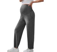 Pantaloni della tuta premaman a gamba larga in pile per gravidanza con fondo aperto casual attivo vestibilità ampia sopra la pancia pantaloni da salotto elasticizzati a gamba aperta con tasche gambe