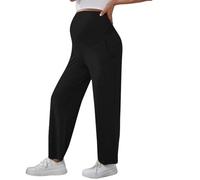 Pantaloni della tuta premaman a gamba larga in pile per gravidanza con fondo aperto casual attivo vestibilità ampia sopra la pancia pantaloni da salotto elasticizzati a gamba aperta con tasche gambe