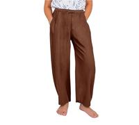 Pantaloni della tuta unisex per bambini, in cotone e lino, con coulisse elastica in vita, pantaloni da jogging con tasche, per ragazzi e ragazze, pantaloni lunghi larghi da spiaggia, Marrone, 13-14