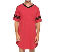 Pantaloni di cotone Degli Uomini Scollo A V Camicie Da Notte Manica Corta Morbido Allentato Pigiama Camicia Da Notte E Plaid Pigiama Pantaloni, Rosso, XXL