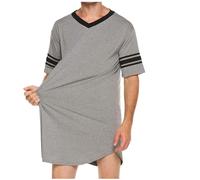 Pantaloni di cotone Degli Uomini Scollo A V Camicie Da Notte Manica Corta Morbido Allentato Pigiama Camicia Da Notte E Plaid Pigiama Pantaloni, Grigio, XXL