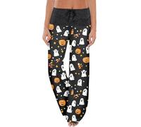 Pantaloni di Halloween Pantaloni a Gamba Dritta Testa di Zucca Stampa Divertente Pantaloni con Pizzo Halloween Pigiama Festa Comfort a Casa Casa Interna, C nero, XXL