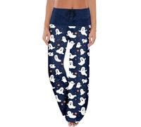 Pantaloni di Halloween Pantaloni a Gamba Dritta Testa di Zucca Stampa Divertente Pantaloni con Pizzo Halloween Pigiama Festa Comfort a Casa Casa Interna, C, blu scuro, S