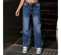 Pantaloni di jeans casual e comodi, stile loose e gamba dritta, lavati, adatti per tutti i giorni, articolo essenziale e di moda per le ragazze adolescenti nello stile Y2K, ideali per la scuola tutto