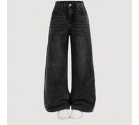 Pantaloni di jeans termici grigio basic per ragazze pre-adolescenti, vestibilità ampia, per autunno/inverno per tenersi al caldo, jeans casual vita alta versatili a zampa d'elefante in stile Y2K, adat