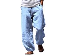 Pantaloni di lino da uomo oversize pantaloni da yoga vestibilità rilassata pantaloni a gamba larga leggeri pantaloni da trekking comodi pantaloni sportivi elastici in vita tinta unita pantaloni