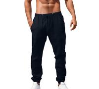 Pantaloni di Lino da Uomo Pantaloni Tuta Estivi Leggeri Pantaloni da Spiaggia medievali Pantaloni Larghi Casual con Coulisse Elastico in Vita Comodi Pantalone Yoga da Spiaggia con Tasche Pantaloncini