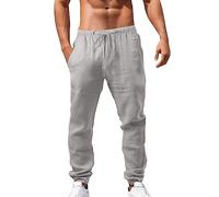 Pantaloni di Lino da Uomo Pantaloni Tuta Estivi Leggeri Pantaloni da Spiaggia medievali Pantaloni Larghi Casual con Coulisse Elastico in Vita Comodi Pantalone Yoga da Spiaggia con (Z1-Grey, XXXXXL)