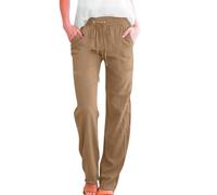 Pantaloni di Lino Donna Estivi Elastico Vita Alta Linen Pants Women Summer Wide Leg Pants Elastic Waist High Waisted Casual Beach Trousers Leggeri Comodi Larghi Casual con (Rose Gold XXL)