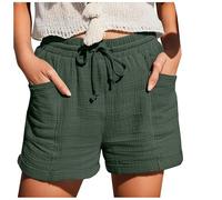 Pantaloni di Lino Donna, Pantaloncini Donna Estivi Eleganti, Pantaloni Casual A Gamba Dritta da Donna Pantaloncini Sportivi A Vita Alta Pantaloncini Larghi Pantaloni Moda Casual (Green 4XL)