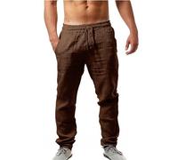 Pantaloni di lino Pantaloni da jogging da uomo Baggy Summer Casual Work Joggers Leggero Escursionismo Cotone Pantaloni da uomo Vita elasticizzata 2025 Pantaloni da salotto Chinos da passeggio, Caff, M