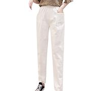 Pantaloni di lino ritagliati da donna su misura Estate Casual Pantaloni chino corti Pantaloni leggeri in tinta unita Pantaloni Capri Smart Office Abito da lavoro alla caviglia, cachi, XXL