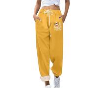 Pantaloni di Natale Abiti da donna Vestiti di Natale Leggings foderati in pile a vita alta Collant termici Casual Pantaloni invernali da donna 2025 Abbigliamento sportivo Indoor Outdoor, Giallo, L