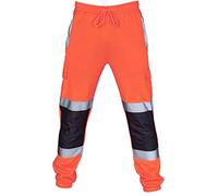 Pantaloni di sicurezza da uomo - Salopette da lavoro da uomo, in cotone, da lavoro su strada, ad alta visibilità, per il tempo libero, riflettenti, con tasche multiple, Colore: arancione., L