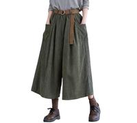Pantaloni di Velluto A Coste da Donna A Gamba Larga,ArmyGreen Pantaloni Cropped in Vita Elasticizzata Vintage Pantaloni Culottes Eleganti Invernali Pantaloni Larghi da Palazzo Pantaloni Lounge con C