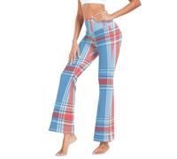 Pantaloni di yoga attivi scozzesi azzurri per la vita delle donne V per la palestra, Colorato, S