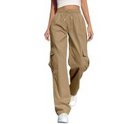 Pantaloni Donna Cargo, Pantaloni Larghi Donna Gamba Larga Diritto Pantalone Largo con Cerniera Tasche Lunghi Pantalone Elasticizzati Vita Alta Larghi Lavoro Pantalone Bianco Donna per all'Aria Aperta