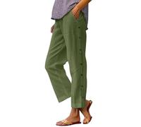 Pantaloni Donna Cotone Lino Fluido Estate Leggero Casual Pantaloni Design Bottoni laterali Moda Chic ed Elegante Confortevole Sciolto Colore Puro Pantaloni da Spiaggia con Tasche, Ag, M