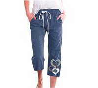 Pantaloni Donna Curvy Pantaloni Capri Baggy Cotone Pantaloni di Lino Comodi Larghi Pantaloni 3/4 Pinocchietti Vita Alta Taglie Forti Pantaloni a Palazzo con Tasche Casual Pantaloni al Ginocchio