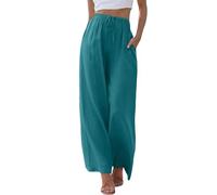 Pantaloni Donna,Donna Solido Sciolto Gamba Dritta Palazzo Pantaloni A Vita Alta Elastico Casual Pantaloni con Tasche