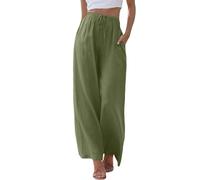 Pantaloni Donna,Donna Solido Sciolto Gamba Dritta Palazzo Pantaloni A Vita Alta Elastico Casual Pantaloni con Tasche
