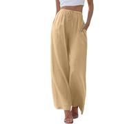 Pantaloni Donna,Donna Solido Sciolto Gamba Dritta Palazzo Pantaloni A Vita Alta Elastico Casual Pantaloni con Tasche