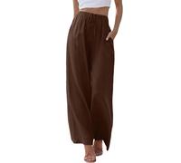 Pantaloni Donna,Donna Solido Sciolto Gamba Dritta Palazzo Pantaloni A Vita Alta Elastico Casual Pantaloni con Tasche