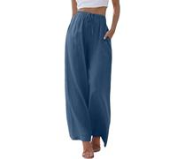 Pantaloni Donna,Donna Solido Sciolto Gamba Dritta Palazzo Pantaloni A Vita Alta Elastico Casual Pantaloni con Tasche