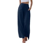 Pantaloni Donna,Donna Solido Sciolto Gamba Dritta Palazzo Pantaloni A Vita Alta Elastico Casual Pantaloni con Tasche
