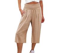 Pantaloni Donna Estivi Comodi Larghi Cotone E Lino Pinocchietti Elegante Leggeri 3/4 Bermuda Vita Alta con Tasca Capri Casual Cropped Tuta Sportivi Pantalone Estivo Yoga Jogger