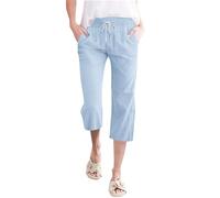 Pantaloni Donna Estivi Comodi Larghi Cotone E Lino Pinocchietti Elegante Leggeri 3/4 Capri con Tasca Bermuda Vita Alta Casual Cropped Pantalone Sportivi Tuta Coulisse Regolabile Pants Estivo Yoga