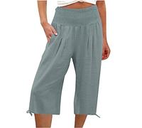 Pantaloni Donna Estivi Cotone E Lino Larghi Comodi Pinocchietti Elegante Leggeri 3/4 Cropped Bermuda con Tasca Vita Alta Capri Casual Sportivi Tuta Pantalone Estivo Jogger Pants