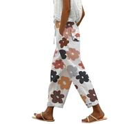 Pantaloni Donna Estivi Eleganti Pantaloni Cotone E Lino Leggeri Curvy Pantalone Larghi Spiaggia Elastici in Vita Stampa Vita Alta Pantalone Ampi Comodi Traspiranti Pants Harem Estate 2025 Moda