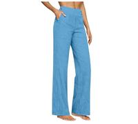 Pantaloni Donna Estivi in Cotone e Lino Eleganti Elastico Vita Alta Pantaloni Lino Donna Larghi Curvy Leggeri e Comodi a Gamba Larga Casual Yoga Pantalone Gamba Dritta con Tasche per Business Ufficio