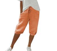 Pantaloni Donna Estivi Larghi Comodi Cotone E Lino Pinocchietti Elegante Leggeri 3/4 con Tasca Cropped Bermuda Capri Vita Alta Casual Tuta Sportivi Coulisse Regolabile Pantalone Dritta Jogger Estivo