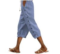 Pantaloni Donna Estivi Larghi Comodi Cotone e Lino Pinocchietti Elegante Leggeri 3/4 con Tasca Cropped Bermuda Capri Vita Alta Casual Tuta Sportivi Coulisse Regolabile Dritta Estivo Jogger #I319P