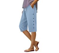 Pantaloni Donna Estivi Larghi Comodi Cotone E Lino Pinocchietti Elegante Leggeri 3/4 con Tasca Cropped Bermuda Capri Vita Alta Casual Tuta Sportivi Coulisse Regolabile Pantalone Dritta Jogger Estivo