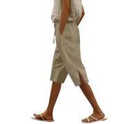 Pantaloni Donna Estivi Larghi Comodi Cotone e Lino Pinocchietti Elegante Leggeri 3/4 Con Tasca Cropped Bermuda Capri Vita Alta Casual Tuta Sportivi Coulisse Regolabile Pantalone Dritta Estivo Jogger