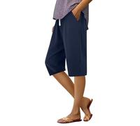 Pantaloni Donna Estivi Larghi Comodi Cotone E Lino Pinocchietti Elegante Leggeri 3/4 con Tasca Cropped Bermuda Capri Vita Alta Casual Tuta Sportivi Coulisse Regolabile Pantalone Dritta Jogger Estivo