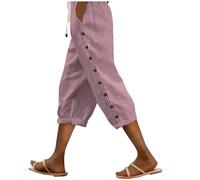 Pantaloni Donna Estivi Larghi Comodi Cotone e Lino Pinocchietti Elegante Leggeri 3/4 con Tasca Cropped Bermuda Capri Vita Alta Casual Tuta Sportivi Coulisse Regolabile Dritta Estivo Jogger #I319P