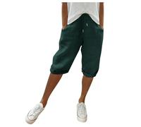 Pantaloni Donna Estivi Larghi Comodi Cotone E Lino Pinocchietti Elegante Leggeri 3/4 con Tasca Cropped Bermuda Capri Vita Alta Casual Tuta Sportivi Coulisse Regolabile Pantalone Dritta Jogger Estivo