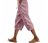 Pantaloni Donna Estivi Larghi Comodi Cotone e Lino Pinocchietti Elegante Leggeri 3/4 Con Tasca Cropped Bermuda Capri Vita Alta Casual Tuta Sportivi Coulisse Regolabile Pantalone Dritta Estivo Jogger
