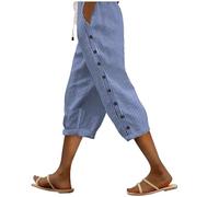 Pantaloni Donna Estivi Larghi Comodi Cotone e Lino Pinocchietti Elegante Leggeri 3/4 Con Tasca Cropped Bermuda Capri Vita Alta Casual Tuta Sportivi Coulisse Regolabile Pantalone Dritta Estivo Jogger