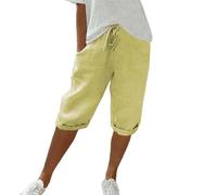 Pantaloni Donna Estivi Larghi Comodi Cotone E Lino Pinocchietti Elegante Leggeri 3/4 Con Tasca Cropped Bermuda Capri Vita Alta Casual Tuta Sportivi Coulisse Regolabile Pantalone Dritta Jogger Estivo A
